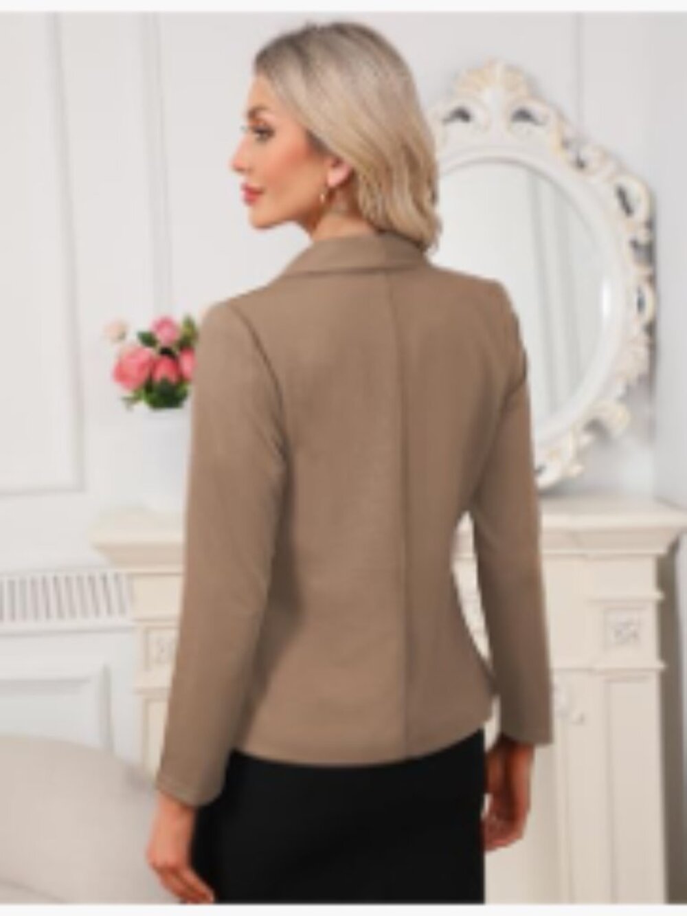 Polyester Elastane Blazer Long Sleeve Open Front Work Office Jacket - Picture 5 of 5
